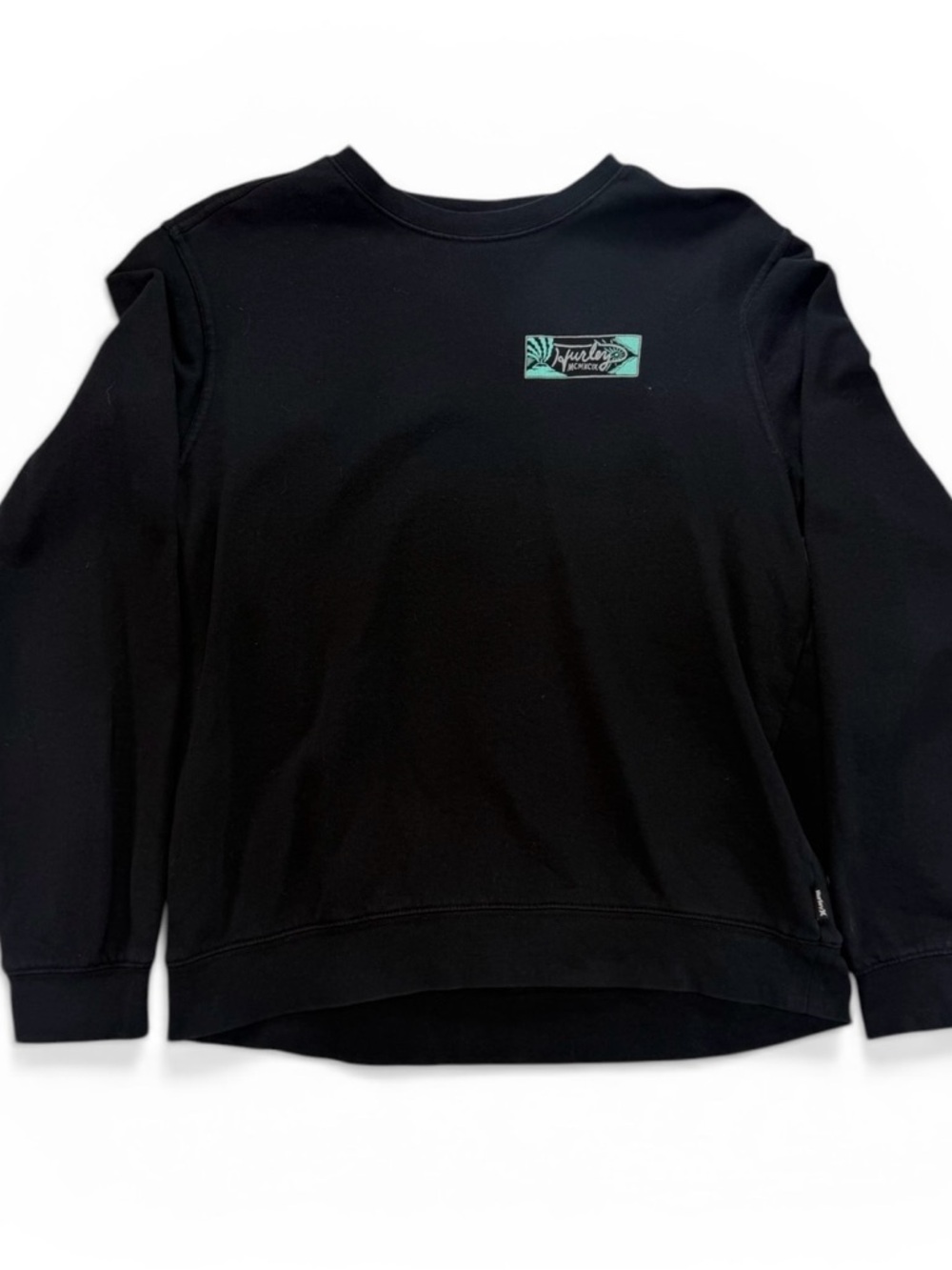 Retro Hurley Black Men's Crewneck long sleeve with Small Teal Logo